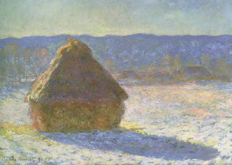 Claude Monet haystack in the morning,snow effect oil painting picture